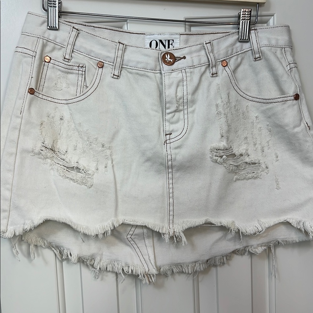One Teaspoon Junkyard denim mini skirt ivory
